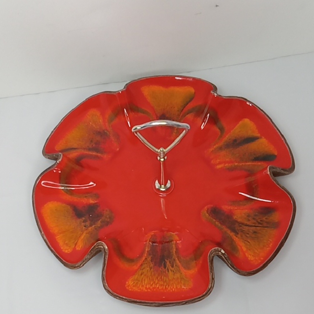 Vintage MCM Sequoia Ware Red Orange Black Flower-Shaped Serving Candy Tray